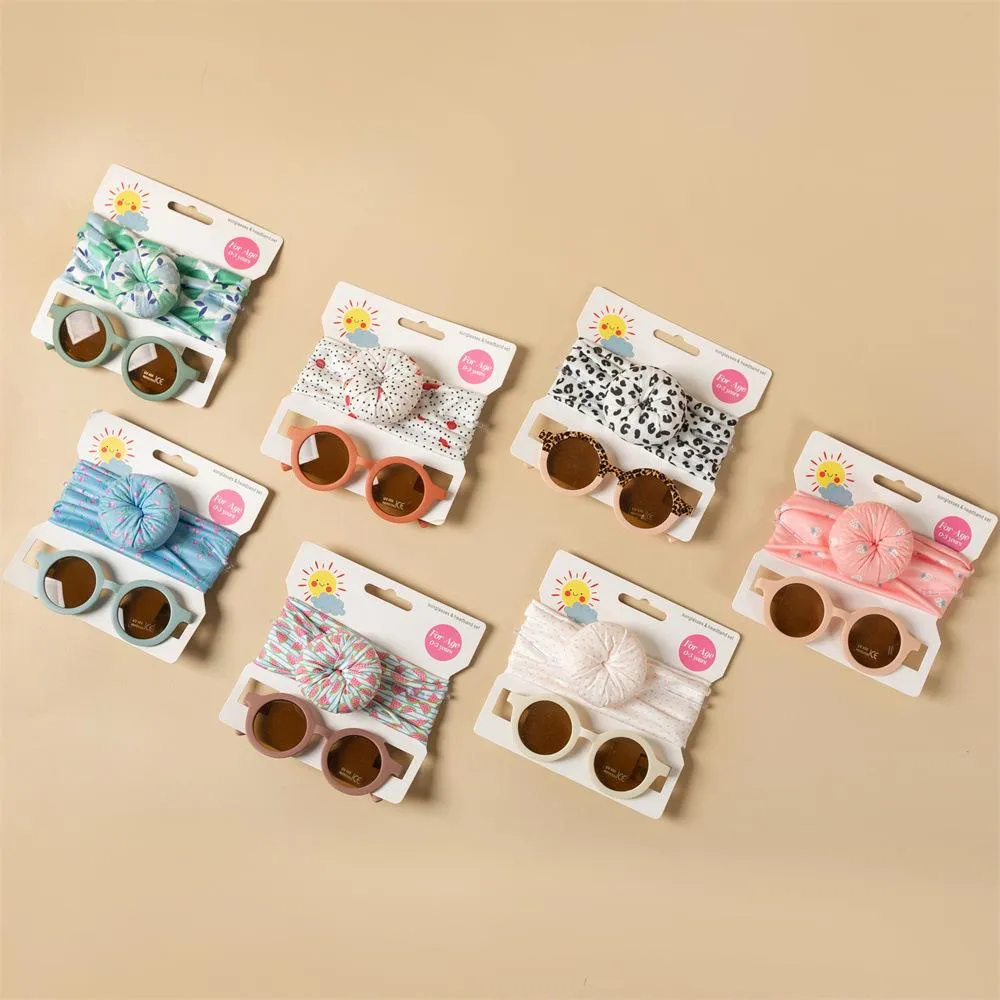 2PCS Children's sunglasses hair band set for boys and girls UV resistant glasses printed doughnut headband two-piece set Sunglasses Wholesale