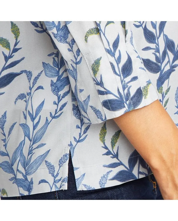 3/4 Sleeve Twill Underwater Leaves Print Top