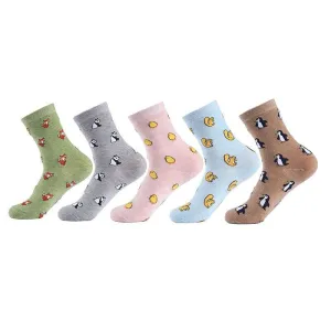 All Season Cartoon Pattern Printed Solid Color Women's Cotton Socks