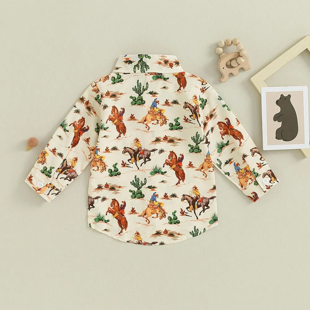 Autumn Boys' Western Cow Print Shirt Children's Long Sleeve Lapel Single breasted Shirt Baby Wholesale Clothing