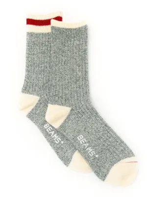 Beams Plus 2-pack RAG Socks - GREY (LINE: RED)