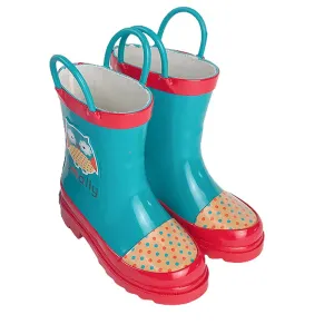 Blue Polka dots Owl Flexible Rubber Rain Gumboots for Toddlers and Kids