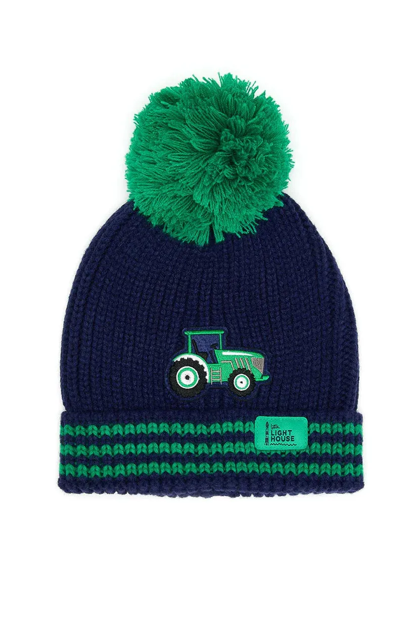 BOBBIE BOBBLE HAT - GREEN TRACTOR STRIPED