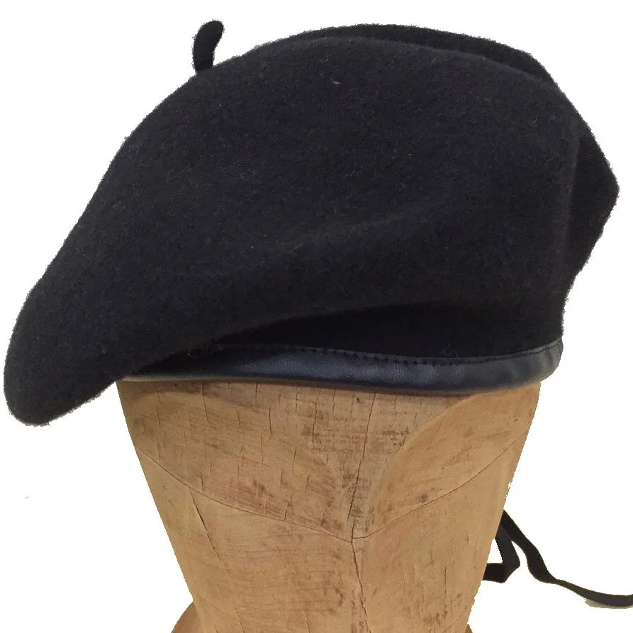 Bound Edge Beret -  Wool with PVC trim - Black