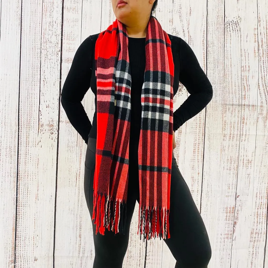 Cashmere Feel Unisex Plaid Long Scarfs