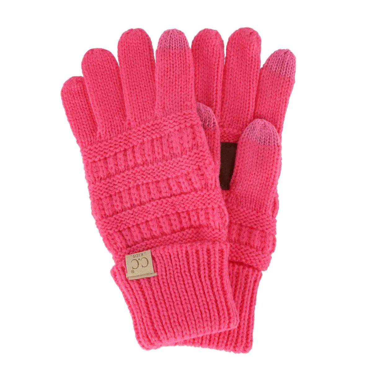 C.C Kids' One Size Fits Most Solid Cable Knit Touchscreen Gloves