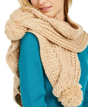 Charter Club Women's Ruffle-Knit Boa Scarf with Fluffy Knit Poms, Camel, One Size