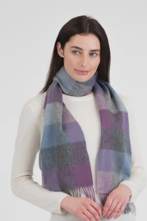 Checkers Lambswool Scarf - Grey Blue