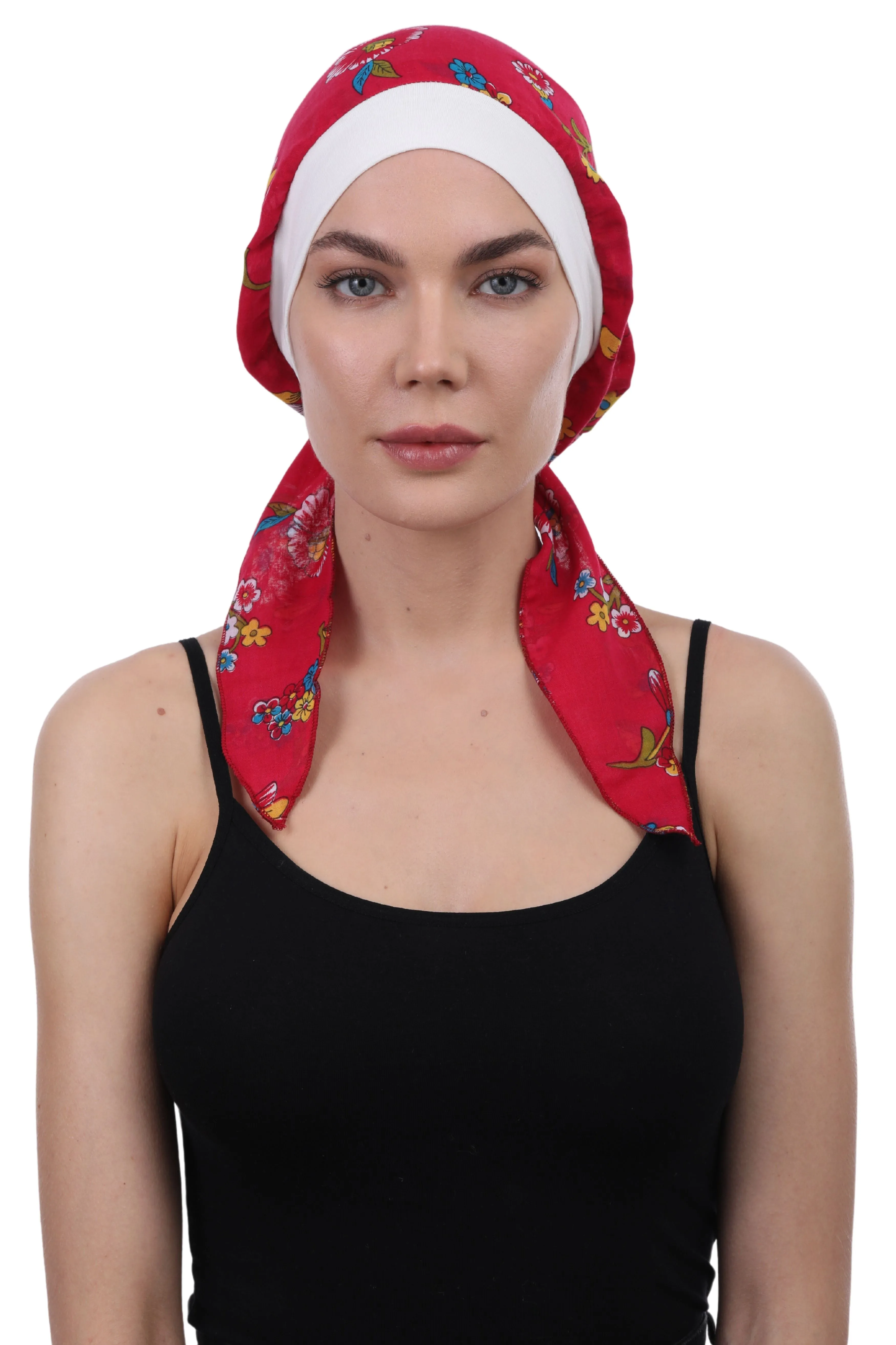 Easy Tie Pure Cotton Head Scarf with Bamboo Front