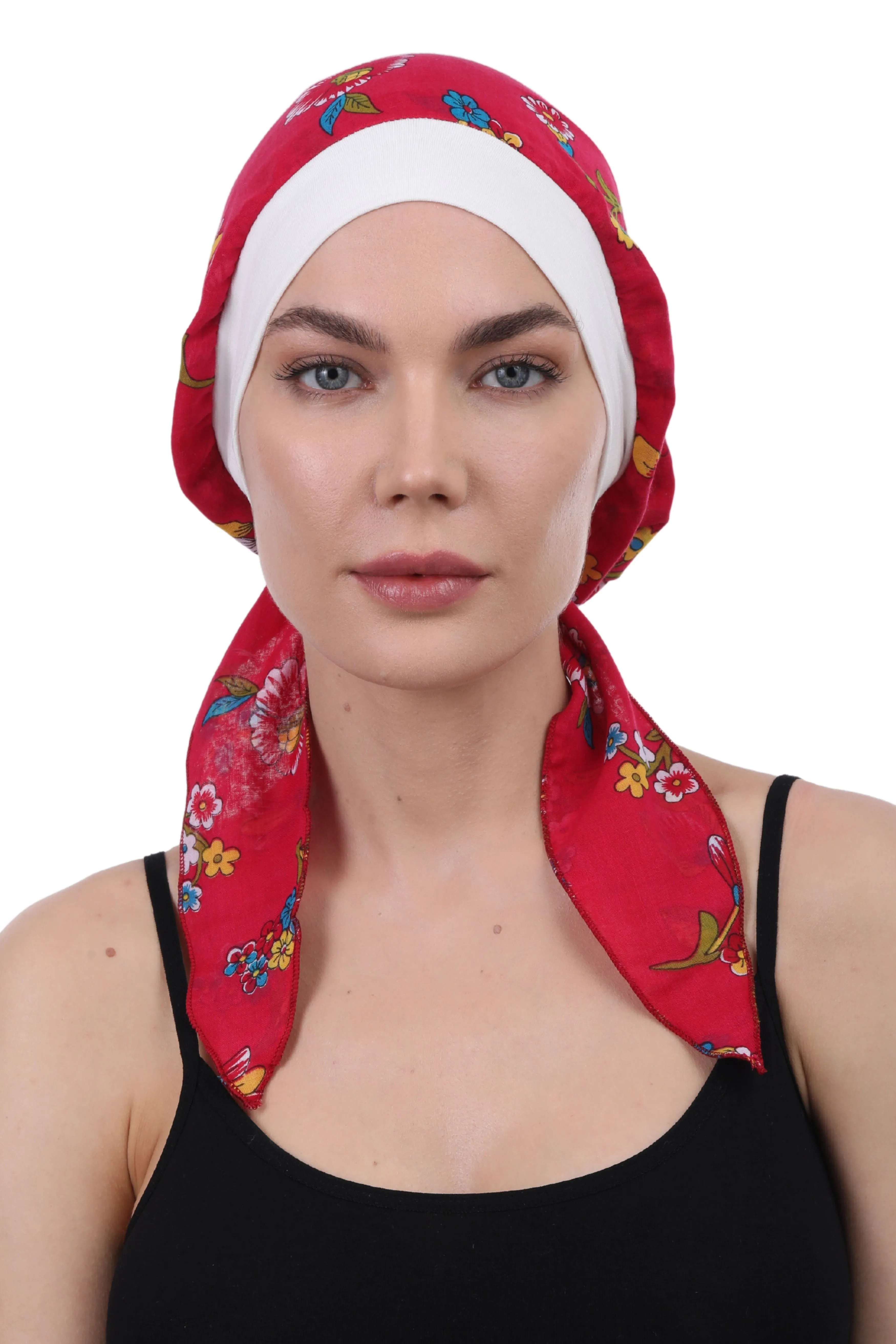 Easy Tie Pure Cotton Head Scarf with Bamboo Front