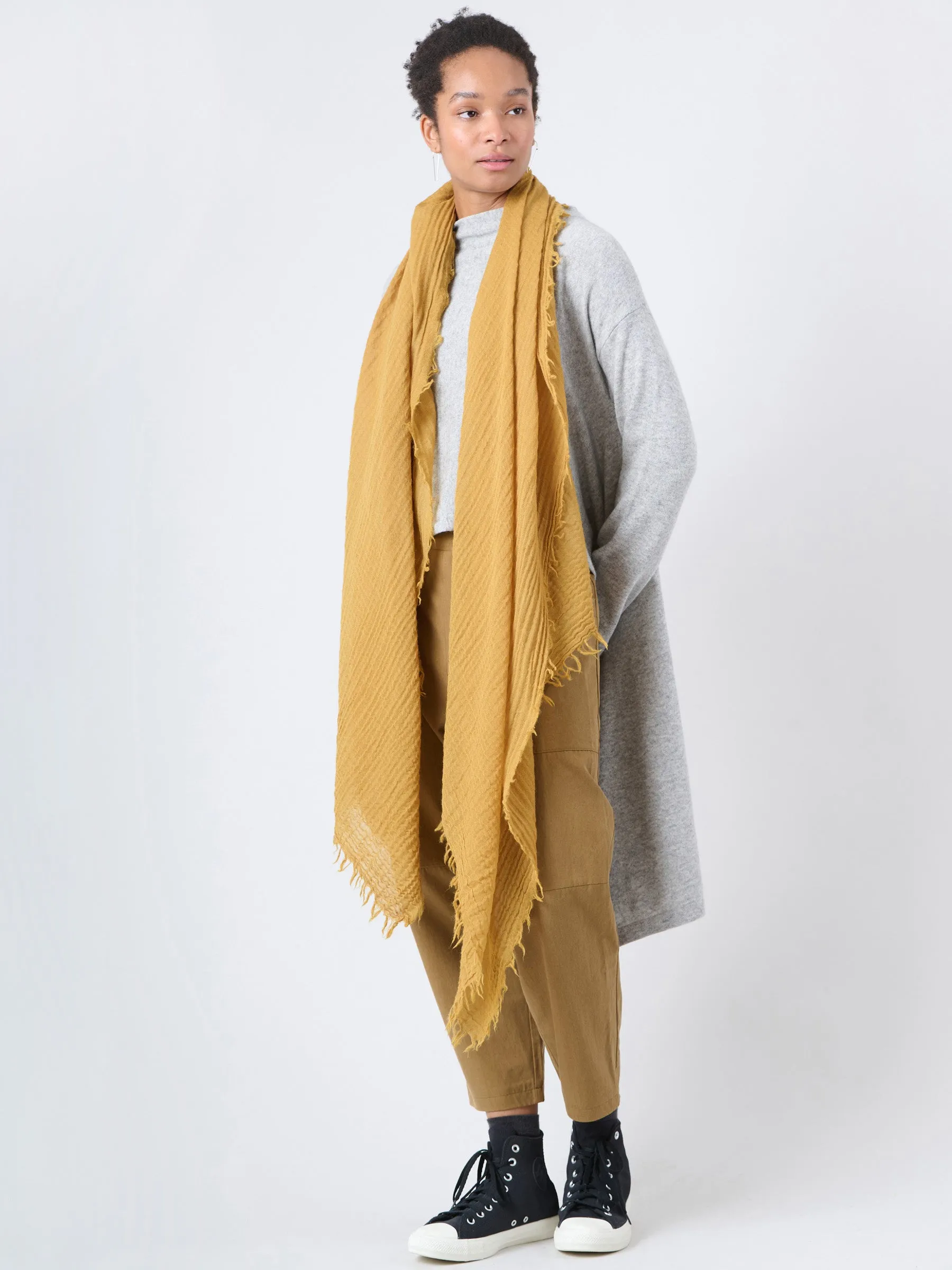 Fine Wool Crinkle Textured Wrap Scarf