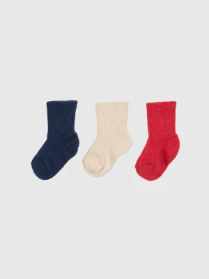 organic merino wool socks - red, navy and natural