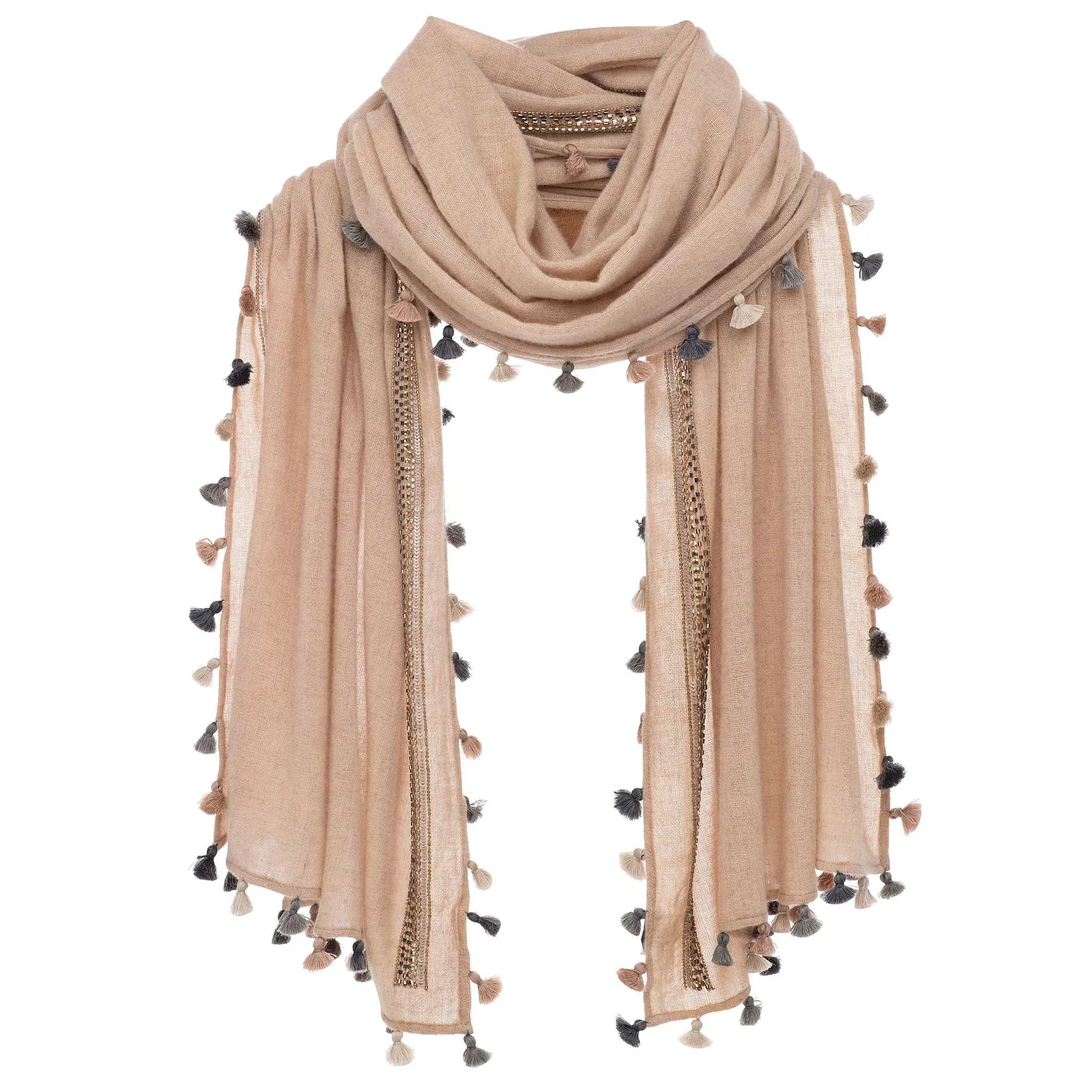 Pom Pom Scarf - Taupe