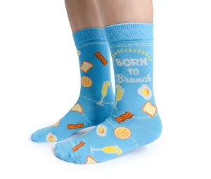 "Born to Brunch" Cotton Crew Socks by Uptown Sox - Medium - SALE