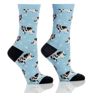 "Don't Have A Cow" Cotton Dress Crew Socks by YO Sox - Medium