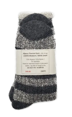 S637 Alpaca Thermal Sock Black Stripe Ladies Medium / Mens Small