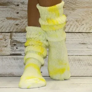 ULTIMATE  cotton  slouch socks women - Tie dyed lemon yellow