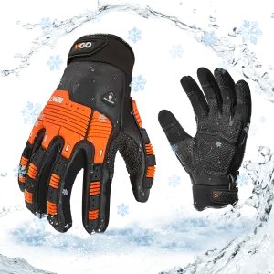 VGO 1 Pair -20℃/-4°F COLDPROOF, Winter Work Leather Gloves, Mechanics Gloves, Impact Gloves, Anti-Vibration Gloves For Men ( CA7722FLWP-BLA)