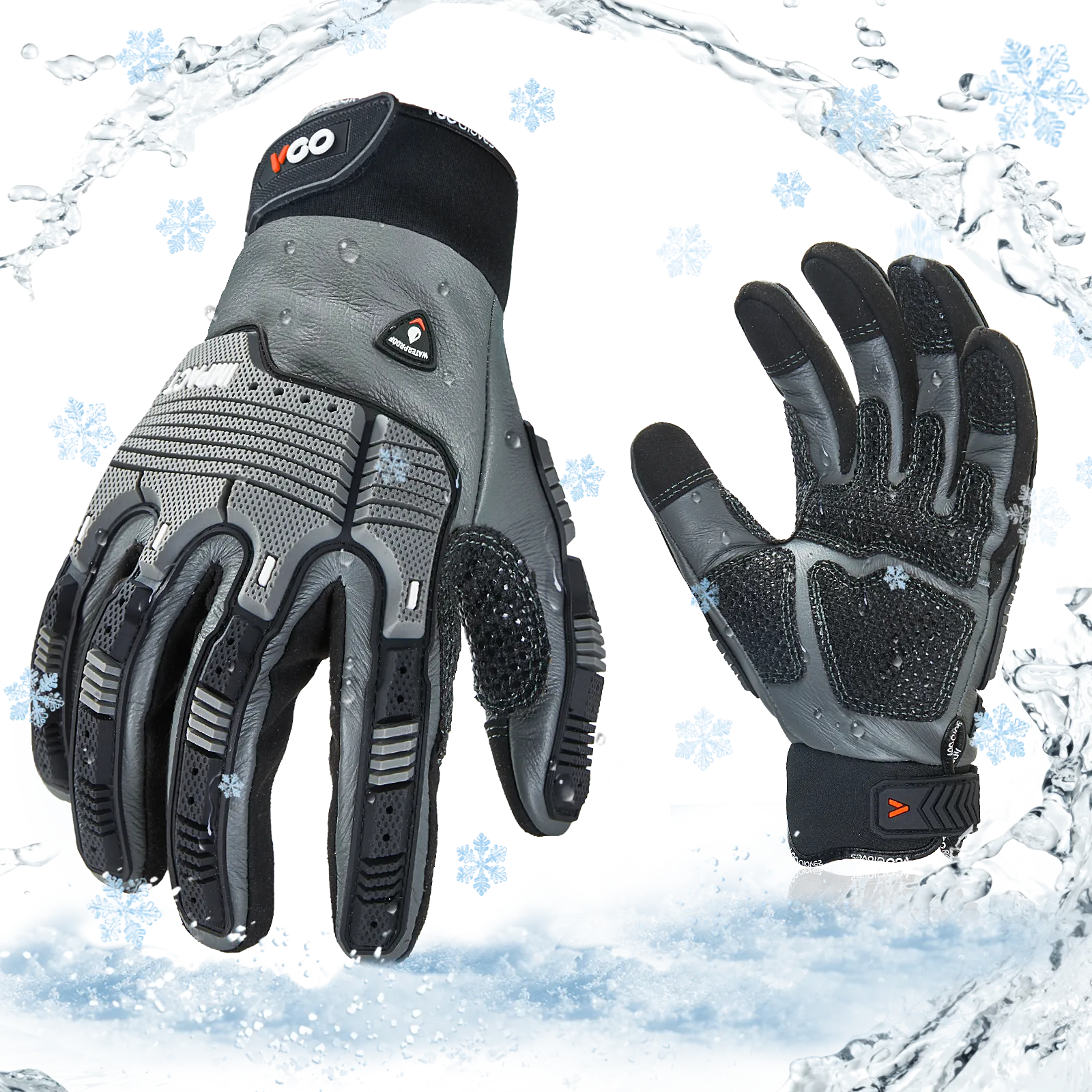 VGO 1 Pair -20℃/-4°F COLDPROOF, Winter Work Leather Gloves, Mechanics Gloves, Impact Gloves, Anti-Vibration Gloves For Men ( CA7722FLWP-GRA)