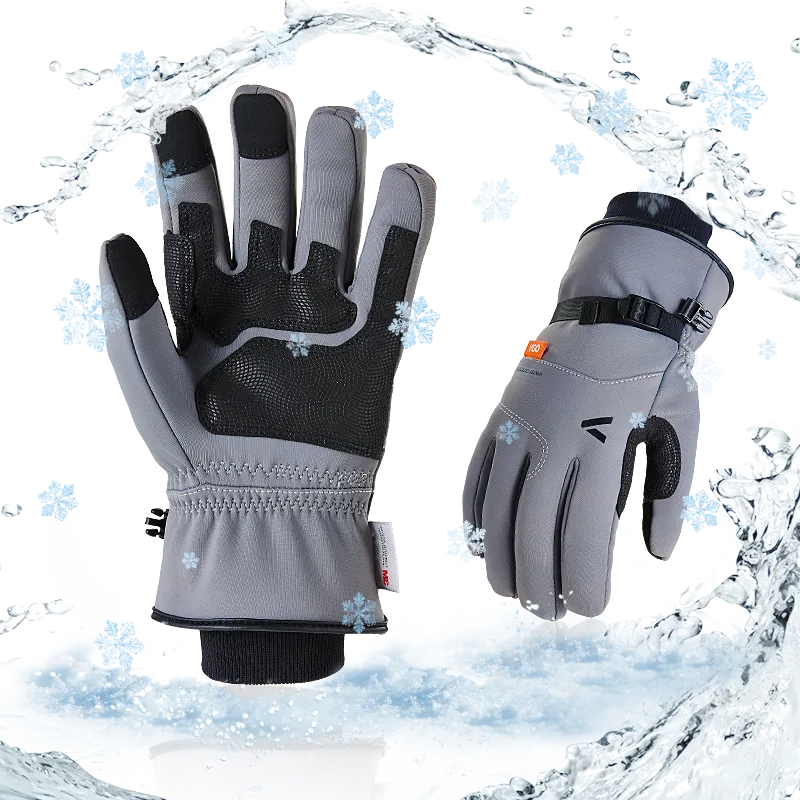 VGO 1 Pair -20℃/-4°F or Above Winter Outdoor Gloves ,Ski Gloves,Hiking Gloves,Cycling Gloves  For Male and Female (Above 18 years old) (Grey, FT3115FW)